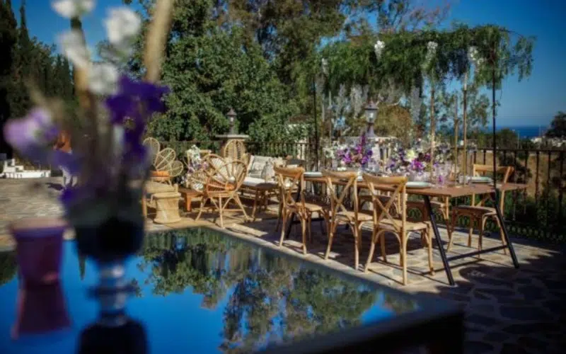 Bride and groom at a coastal wedding in Marbella