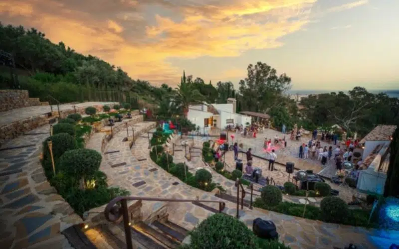 Outdoor wedding ceremony setup at a Marbella estate