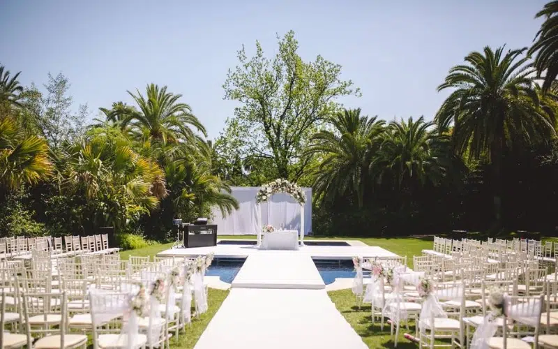 Wedding reception table setting at a Marbella beach club