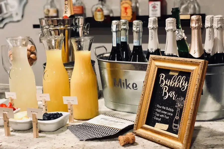 Welcome drinks and bottles set out in ice buckets for guests